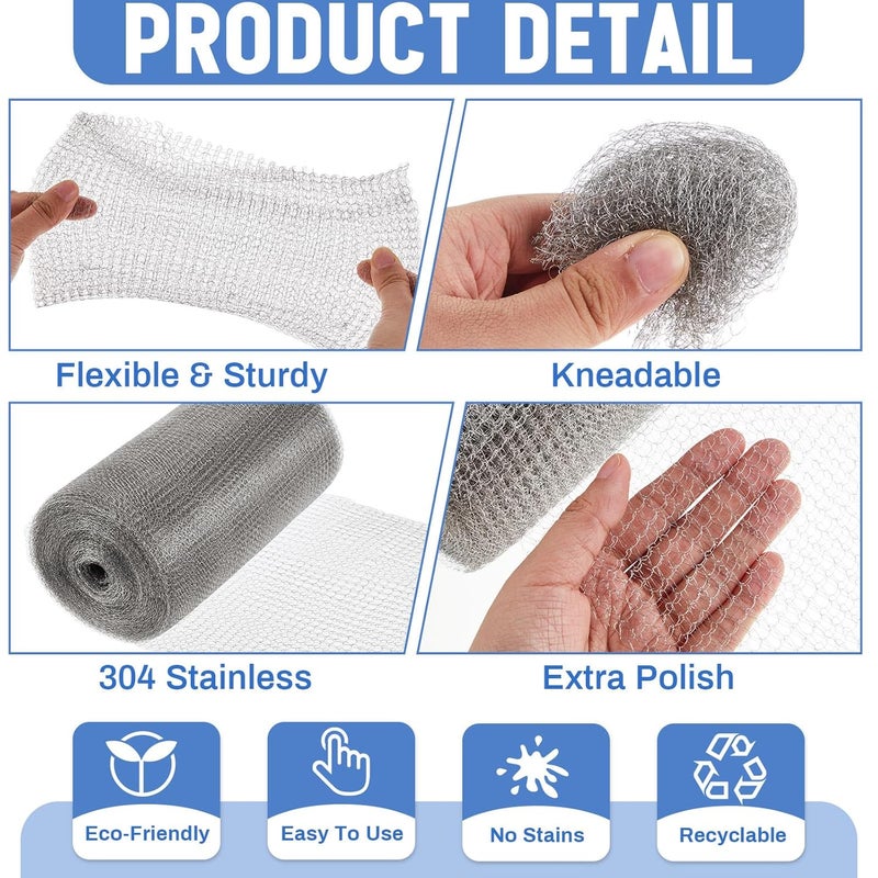 Otoolling 8 Inch x 50 ft 304 Stainless Steel Mesh Rodent Control for Slugs Rustproof DIY Hole Filler Double Layer Metal Mesh for Bat Snail Bird Pest Control Gap Blocker Fill Fabric Hole Gardening - Image 3